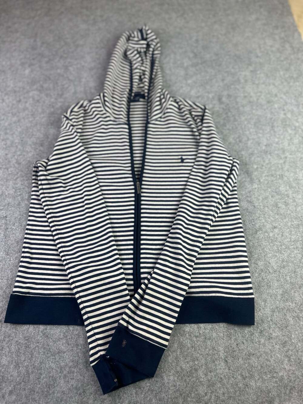 Ralph Lauren Sport striped hoodie | preppy nautical coastal | navy  | M | flawed